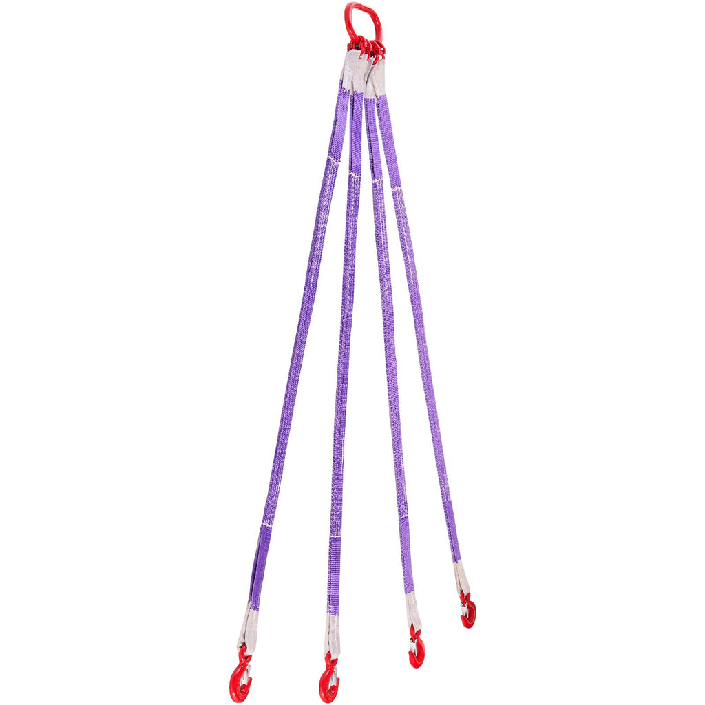 Lifting Sling Straps, Four Leg Polyester Bridle Sling with Hooks, 6600LB Capacity, 5Ft Heavy Duty Rigging Strap, Thickened & Wear-Resistant Webbing Slings for Engines Cranes Hoists Truck