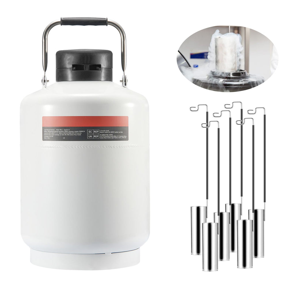 Liquid Nitrogen Tank, 6 L Aluminum Alloy Liquid Nitrogen Container, LN2 Tank Dewar with 6 Canisters and Carry Bag with Straps, Cryogenic Tank for Beauty Industry, Semen Preservation, Scientific