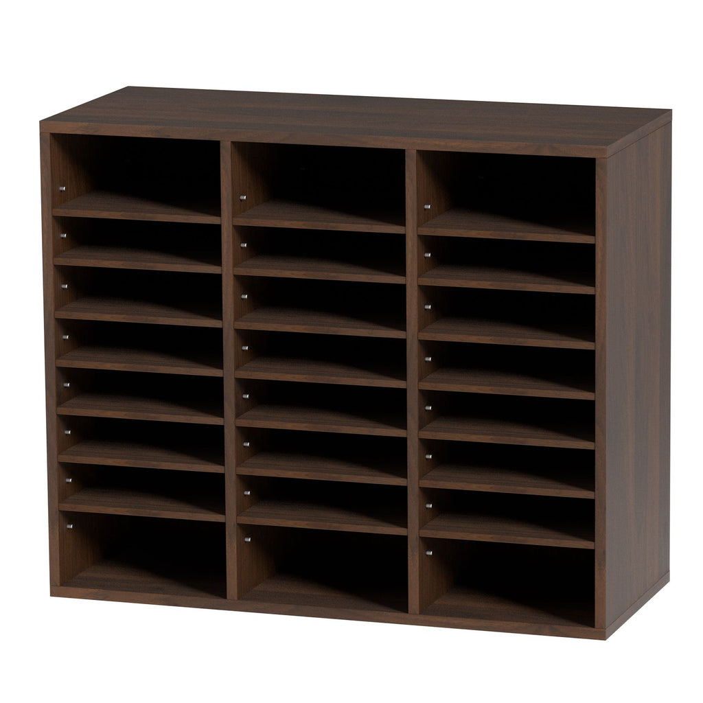 Literature Organizers, 24 Compartments Office Mailbox with Adjustable Shelves, Wood Literature Sorter 29x12x24.4 inches for Office, Home, Classroom, Mailrooms Organization, EPA Certified, Brown