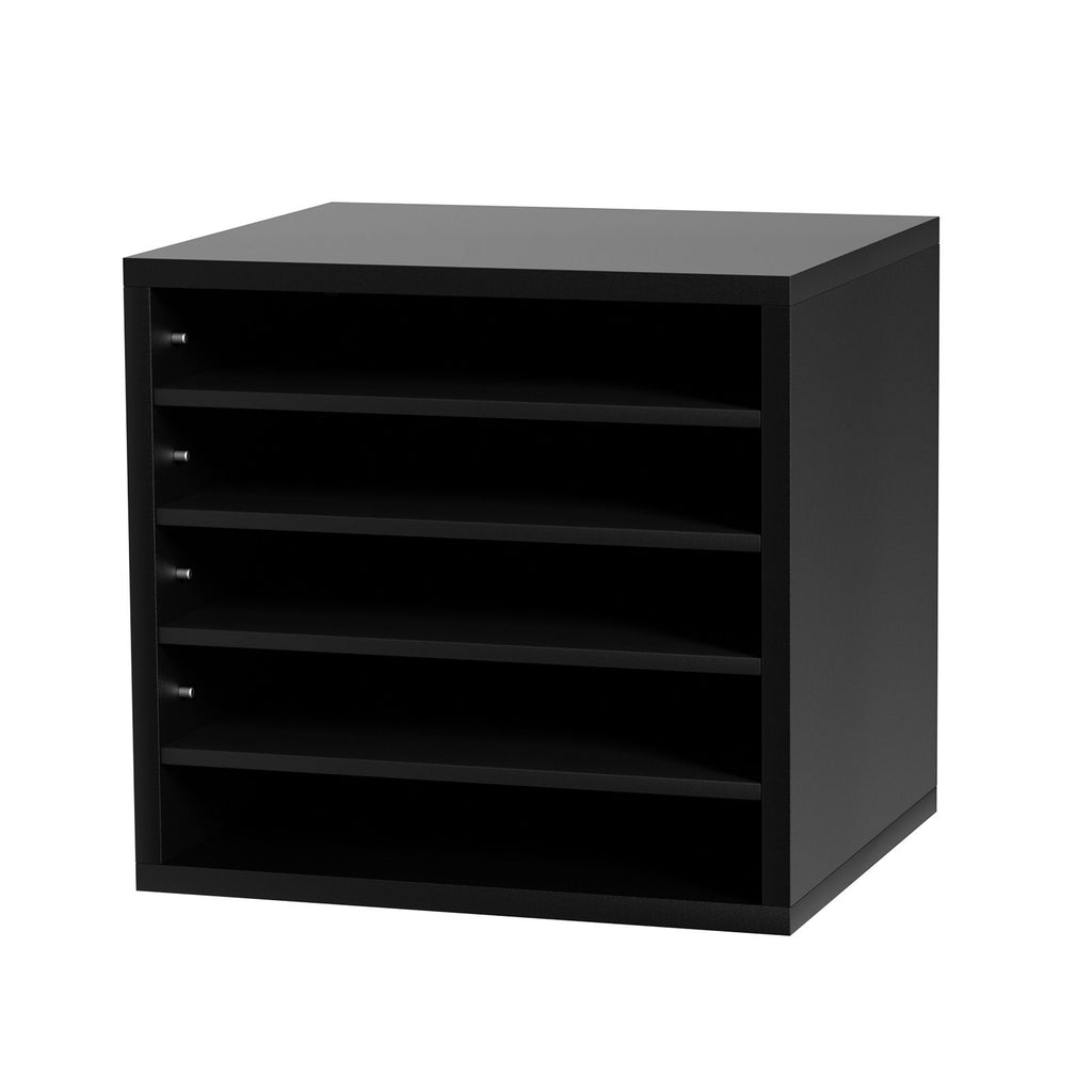 Literature Organizers, 5 Compartments Office Mailbox with Adjustable Shelves, Wood Literature Sorter 13.9x12x13 inches for Office, Home, Classroom, Mailrooms Organization, EPA Certified, Black