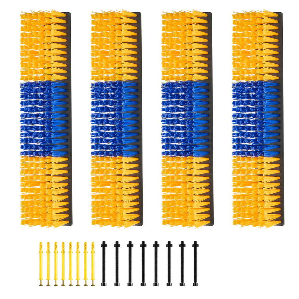Livestock Scratching Brush, 4PCS Goat Scratcher Brush Post with 16 Screws, 16.9"x3.9" Cow Scratcher for Back Itch Relief, Massage Grooming Scratch Tool for Horse Cattle Sheep Pig, Yellow & Blue