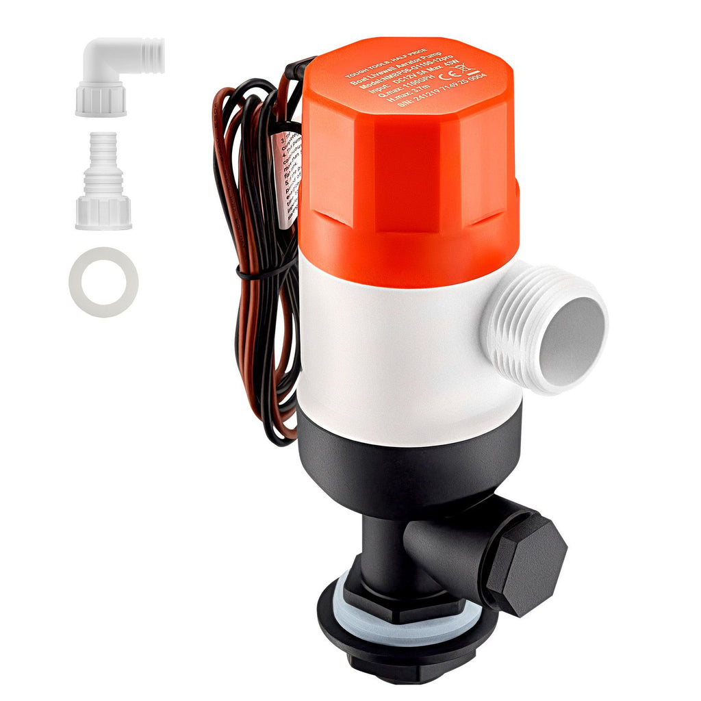 Livewell Pump for Boat, 12V 1100 GPH Straight Livewell Aerator Pump with Dual Inlet, ABA Housing & Detachable Motor Cartridge, Corrosion-Resistant Livewell/Baitwell Pump for Freshwater Saltwater