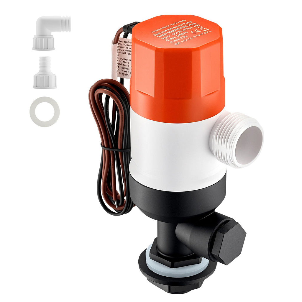 Livewell Pump for Boat, 12V 500 GPH Straight Livewell Aerator Pump with Dual Inlets, ABA Housing & Detachable Motor Cartridge, Corrosion-Resistant Livewell/Baitwell Pump for Freshwater Saltwater