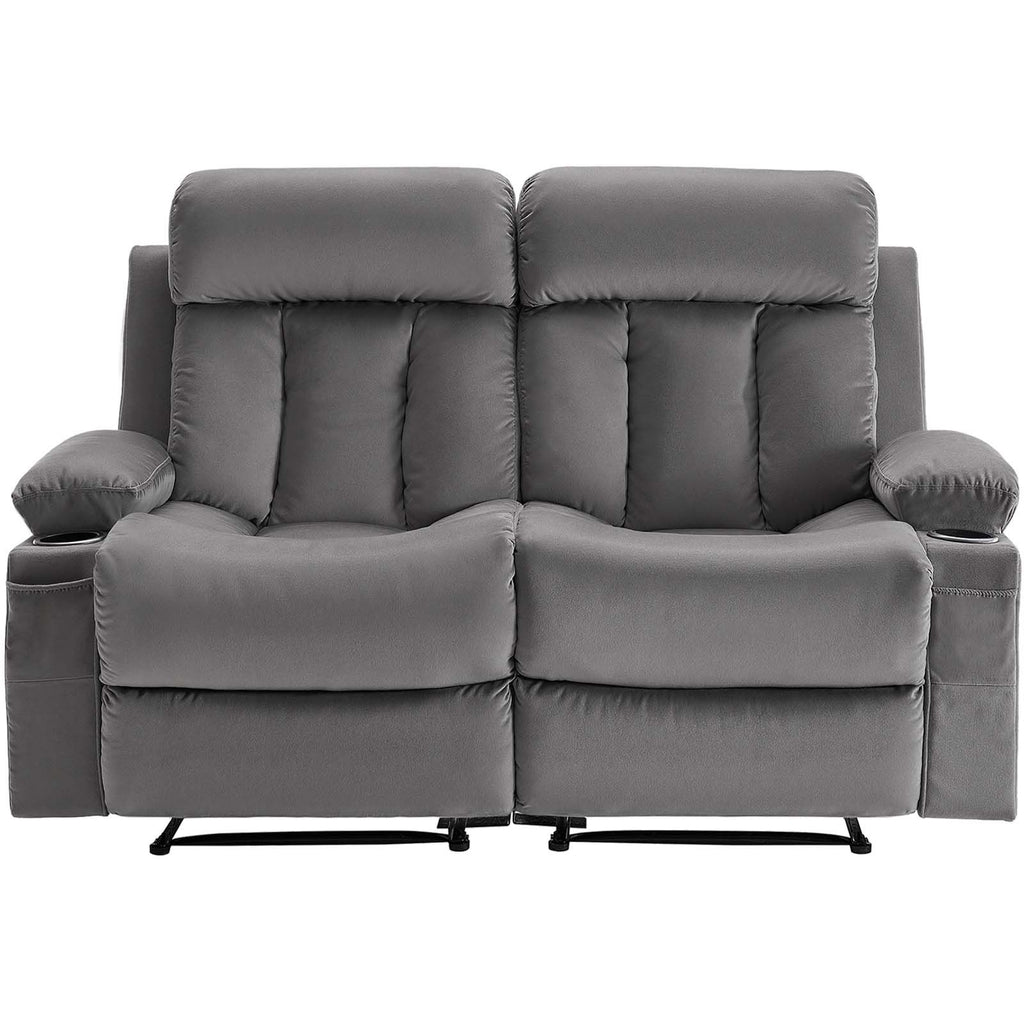Loveseat Recliner Sofa, Power Reclining Couch with Heating and Massage, Soft Velvet Electric Recliner Sofa with USB Ports, Cup Holders andSideBags, Dual Loveseat Chair for Living Room, Grey