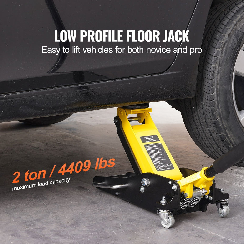 Low Profile Floor Jack 2 Ton (4400 lbs) , Heavy Duty Aluminum Hydraulic Racing Floor Jack, Hydraulic Car Jack, Dual Piston Quick Lift Pump, 3.2"-14.6" Height Lifting Range (Yellow)