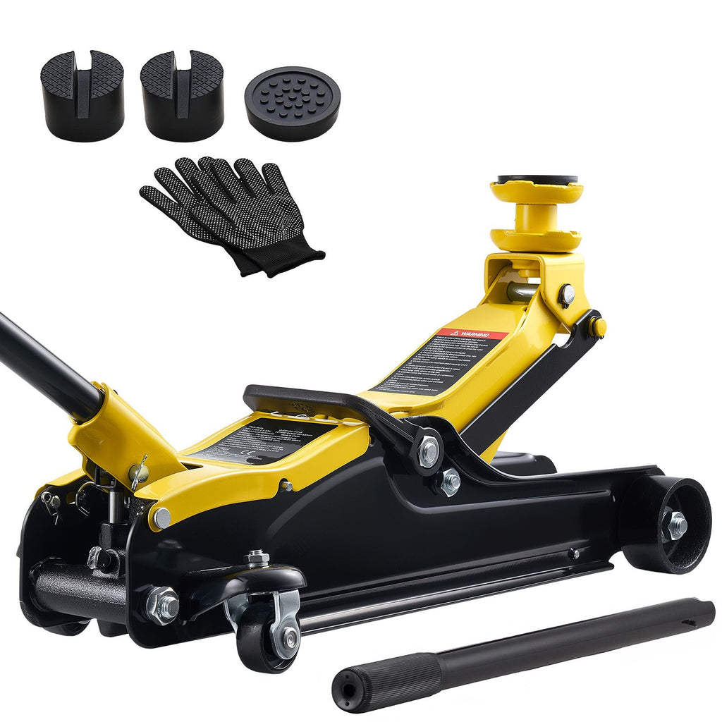 Low Profile Floor Jack, 2.5 Ton (5512 lbs) Capacity, Steel Racing Floor Jack with Single Piston Quick Lift Pump & Raised Saddle, Hydraulic Trolley Car Lift for SUVs, Lifting Range 3.3"-13.8"