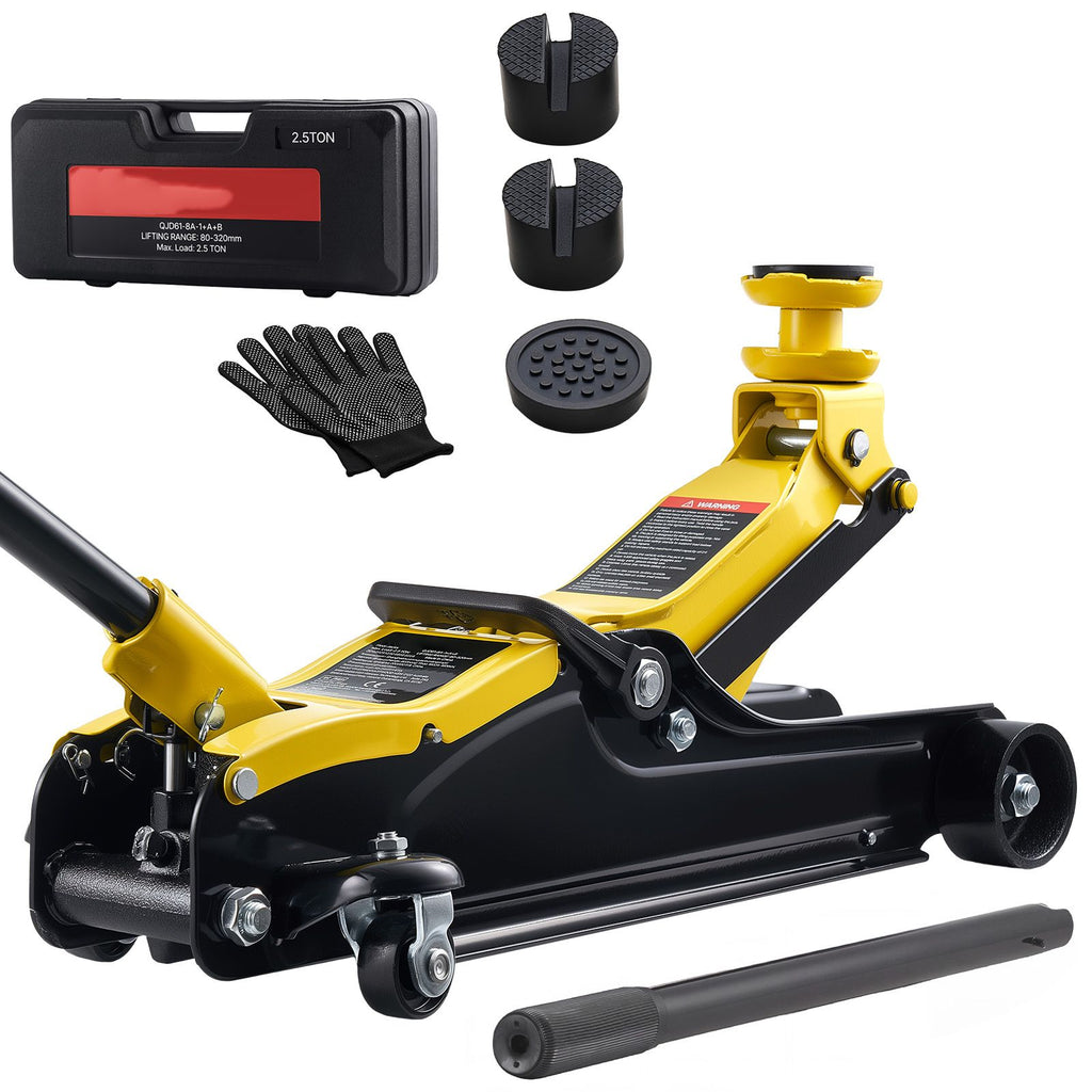 Low Profile Floor Jack, 2.5 Ton (5512 lbs) Capacity, Steel Racing Floor Jack with Single Piston Quick Lift Pump & SUV Adapters, Hydraulic Trolley Car Lift for Sedans, Lifting Range 3.3"-13.8"
