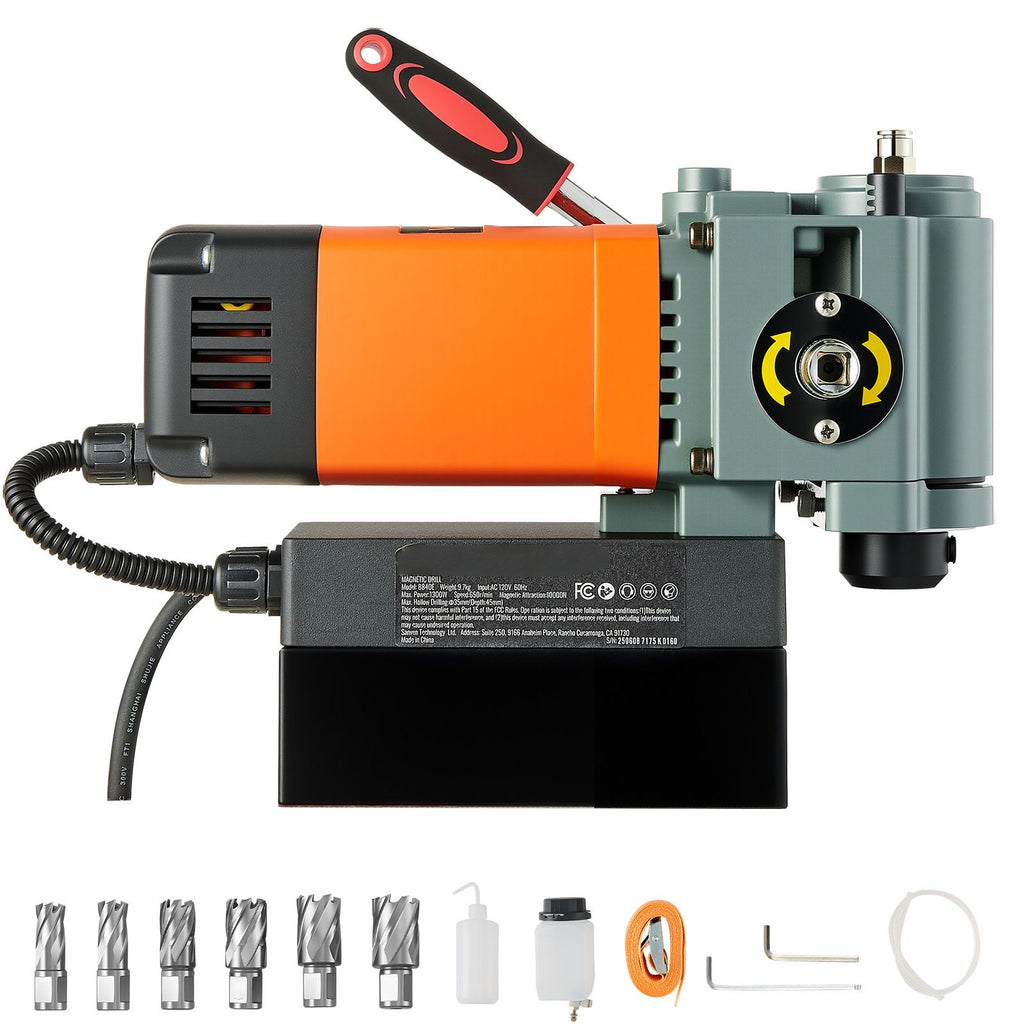 Low Profile Magnetic Drill Press, 1300 W, 1.4 in Boring Diameter, 2248 lbf Power Portable Mag Drill Press, 650RPM Speed, with Weldon Shank, for Metal Surface, Industrial and Home Improvement
