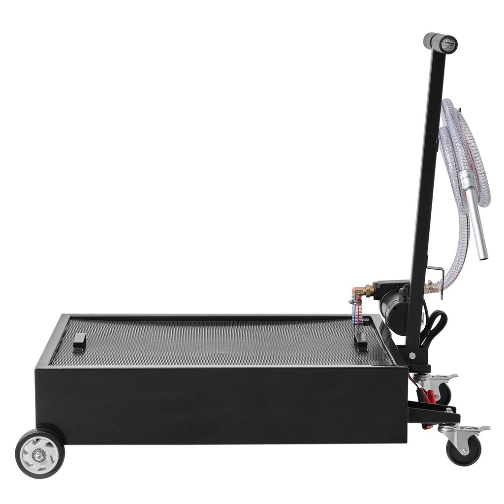 Low Profile Oil Drain Pan, 15 Gallon Oil Drain Pan with Pump, Oil Change Pan with 180W Electric Pump, 8.2ft Hose & Folding Handle, Rolling Oil Drain Cart for Trucks, Buses, RVs