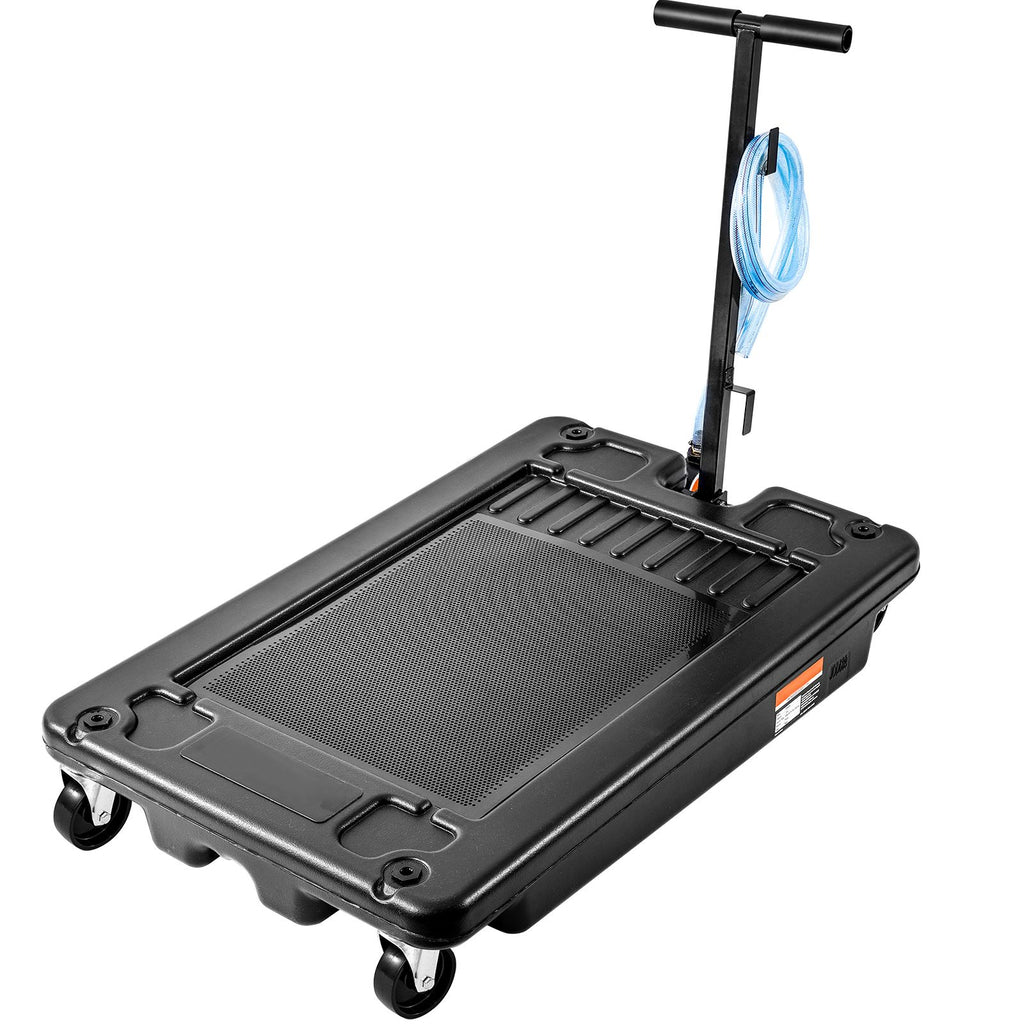Low Profile Oil Drain Pan, 17 Gallon Oil Drain Pan with Pump, Oil Change Pan with 180W Electric Pump, 8.2ft Hose & Folding Handle, Rolling Oil Drain Cart for Trucks, Buses, RVs