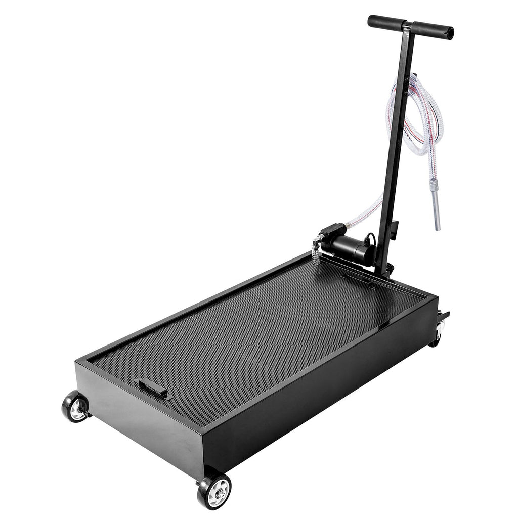 Low Profile Oil Drain Pan, 20 Gallon Oil Drain Pan with Pump, Oil Change Pan with 180W Electric Pump, 8.2ft Hose & Folding Handle, Rolling Oil Drain Cart for Trucks, Buses, RVs