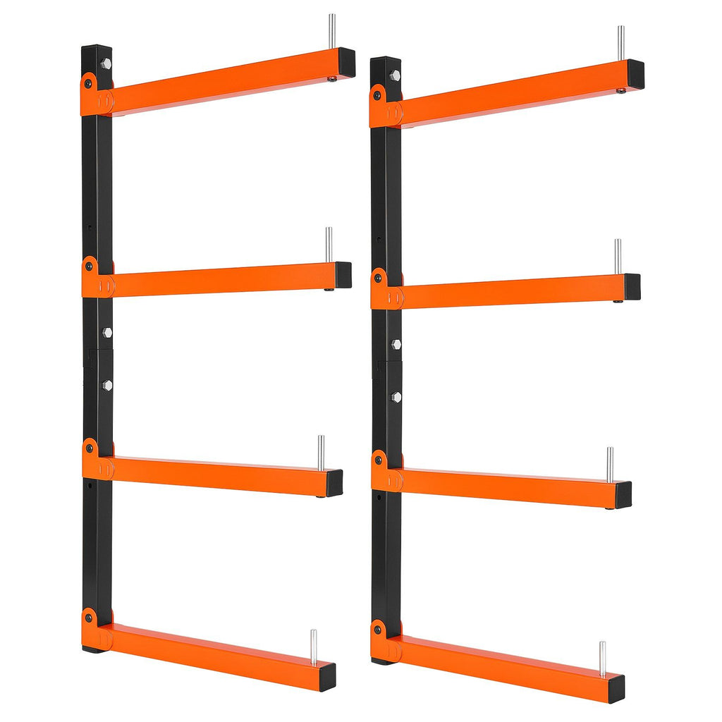 Lumber Rack, 4-Tier 2-Pack 110 lbs per Tier, Foldable Wood Storage, Wall-mounted for Garages, Workshops, Warehouse, Heavy-Duty Cantilever Arms, 3-Level Adjustment, Steel, Orange & Black