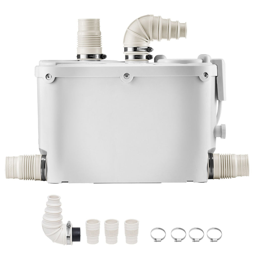 Macerator Pump, 500W, 29 GPM Flow, 26 ft/8 m Head, Macerator Sewerage Toilet Pump with 4 Water Inlets, Waste Water Disposal Upflush Machine for Kitchen, Basement, Shower, Sink, Laundry, Bathtub
