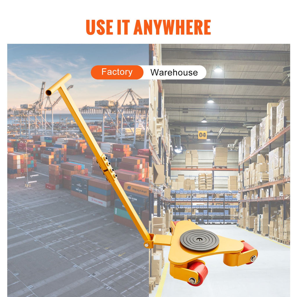 Machinery Skate Dolly, 6614 LBS/3T Industrial Machinery Mover with Handle, Carbon Steel Machinery Moving Skate with 3 360° Swivel PU Wheels, 360° Rotation Non-Slip Cap for Warehouse, Workshop