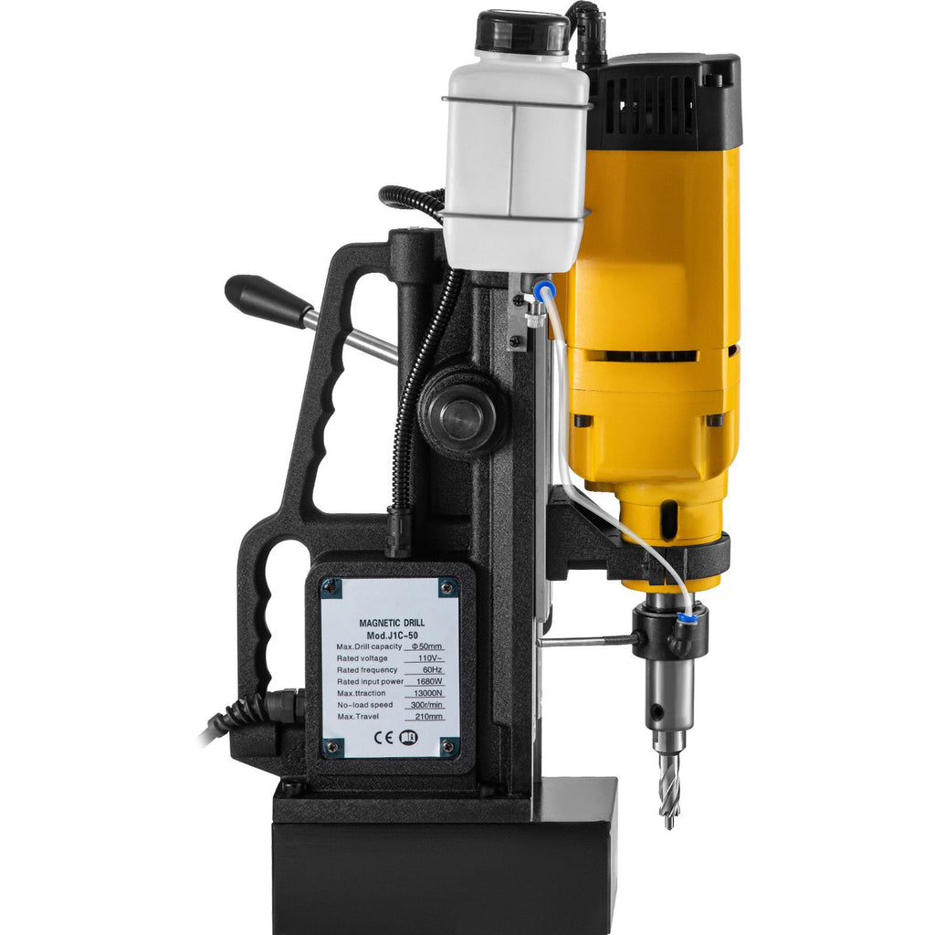Mag Drill, 0-300 RPM Stepless Speed Electromagnetic Drill Press, 2\" Depth 2\" Dia Magnetic Core Drill, 2922lbf Boring Tool Drill Press, 1680 Watts Drill Press, Yellow and Black Drill Machine
