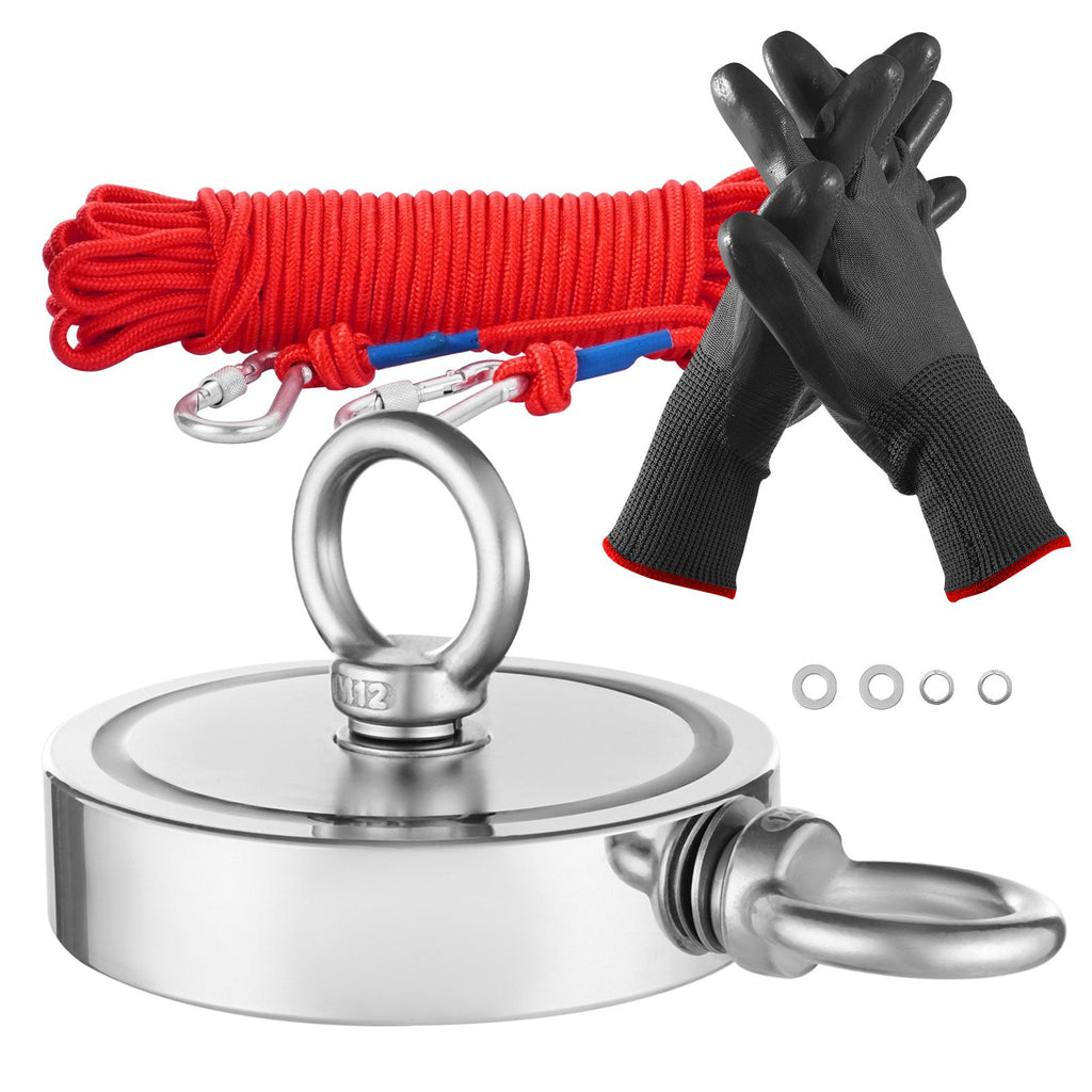 Magnet Fishing Kit, 2000 LBS/907 Kg Double-Sided Pulling Force Strong Magnet Fishing Kit, Rare Earth Neodymium Magnetic Fishing Kit Includes Grappling Hook, Heavy Duty Rope, Gloves and Eyebolt