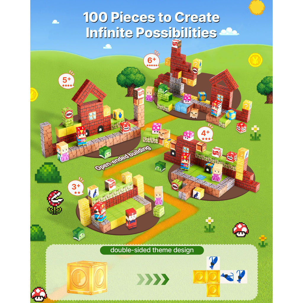 Magnetic Blocks, 100 PCS Magnet Blocks Set, Magnetic Building Cubes for Kids, STEM Montessori Sensory Toys for Christmas Birthday Gift, Construction Stacking Toy for 3+ Years Old Boys & Girls image 2