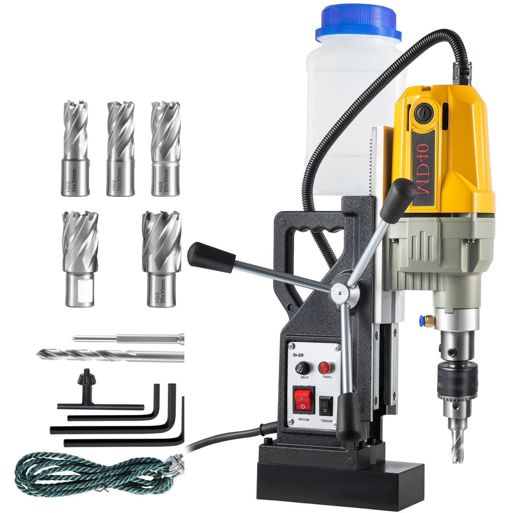 Magnetic Drill, 1100W 1.57\" Boring Diameter, 2697lbf/12000N Portable Electric Mag Drill Press with 7 Bits, 580 RPM Max Speed Drilling Machine for any Surface and Home Improvement