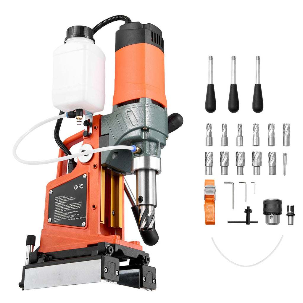 Magnetic Drill Press, 1400 W, 2 inch Boring Diameter, 0-750 RPM Speed, Reversible Direction, Mag Drill Press with 11 Core Bits, Electric Drilling Machine for Industrial and Home Improvement