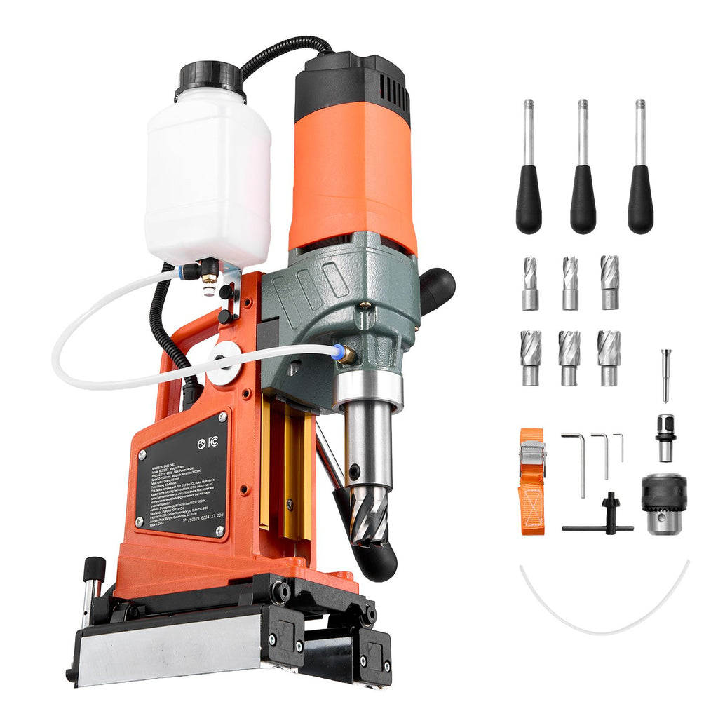 Magnetic Drill Press, 1400 W, 2 inch Boring Diameter, 0-750 RPM Speed, Reversible Direction, Mag Drill Press with 6 Core Bits, Electric Drilling Machine for Industrial and Home Improvement