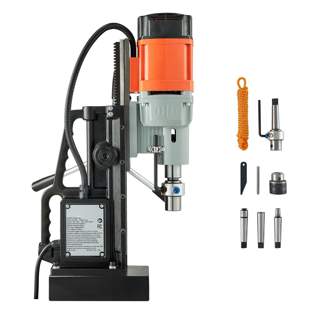 Magnetic Drill Press, 1550 W, 2.4 in Boring Diameter, 2922 lbf Power Mag Drill Press, 0-600 RPM Adjustable Speed, Morse Taper, M3-M16 Tapping, for Metal Surface, Industrial and Home Improvement