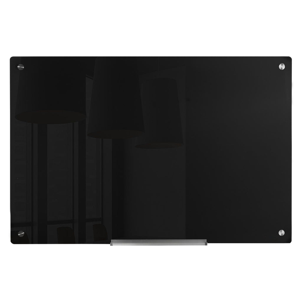 Magnetic Glass Whiteboard, Dry Erase Board 36"x24", Wall-Mounted Large White Glassboard Frameless, with Marker Tray, an Eraser and 2 Markers, Black