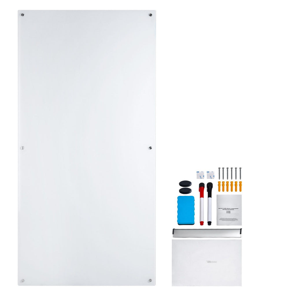 Magnetic Glass Whiteboard, Dry Erase Board 72"x36", Wall-Mounted Large White Glassboard Frameless, with Marker Tray, an Eraser and 2 Markers, White
