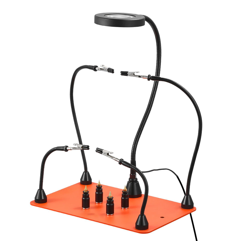 Magnetic Helping Hands Soldering Station, 4 Flexible Arms Third Hand Soldering Tool, with 3X LED Magnifying Lamp, 4 PCB Pillar Holder & Heavy-Duty Base, Electronic Repair Craft Hobby DIY image 2