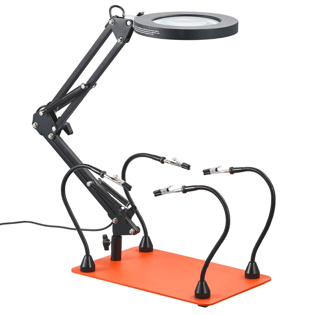 Magnetic Helping Hands Soldering Station, 4 Flexible Arms Third Hand Tool with 3X LED Magnifying Lamp & Non-Slip Heavy-Duty Base, Soldering Helping Hands for Electronic Repair Craft Hobby DIY