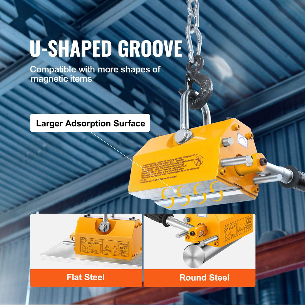 Magnetic Lifter, 1320 lbs/600kg Pulling Capacity, 2.5 Safety Factor, Steel and Neodymium, Lifting Magnet with Release, Permanent Lift Magnets, Heavy Duty Magnet for Hoist, Block, Shop Crane