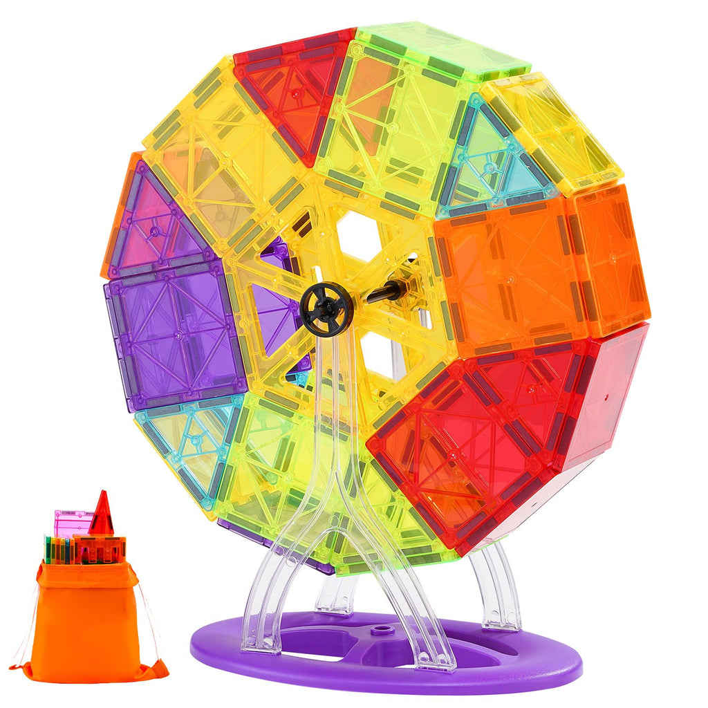 Magnetic Tiles, 121 PCS Magnetic Building Blocks for Kids, Magnet Building Set with 2 Car Bases & 26 Digital Cards, STEM Educational Construction Stacking Toys for Toddlers Boys Girls Aged 5+