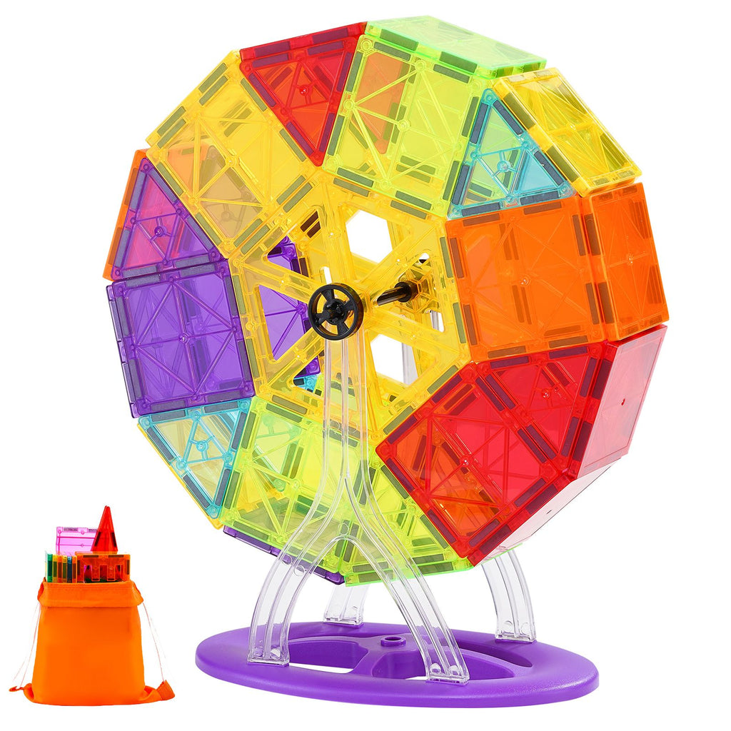 Magnetic Tiles, 181 PCS Magnetic Building Blocks for Kids, Magnet Building Set with Car Bases/Ferris Wheel/Letter & Digital Cards, STEM Construction Stacking Toys for Toddlers Boys Girls Aged 5+