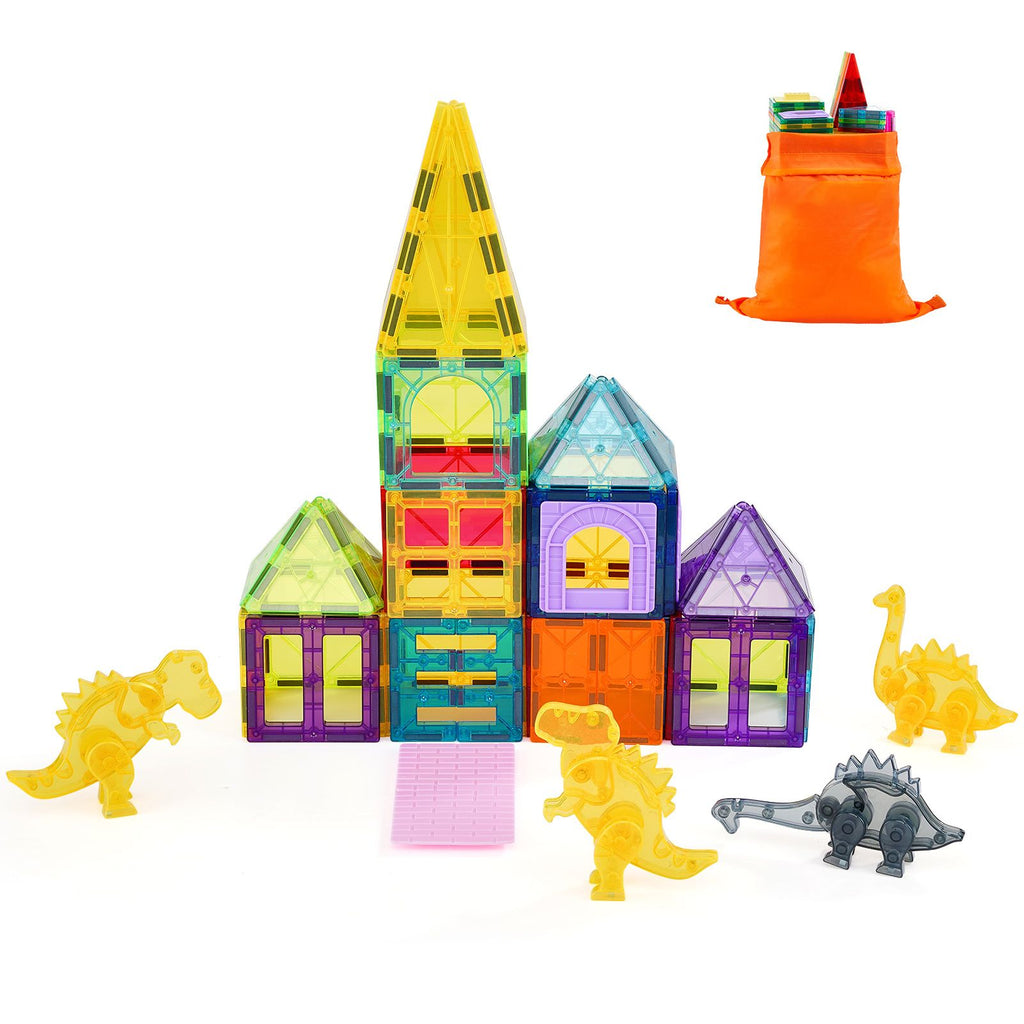 Magnetic Tiles, 56 PCS Magnetic Animals Building Blocks for Kids, Magnet Building Set with 4 Dinosaurs, STEM Sensory Educational Construction Stacking Toys Gift for Toddlers Boys Girls Aged 3+