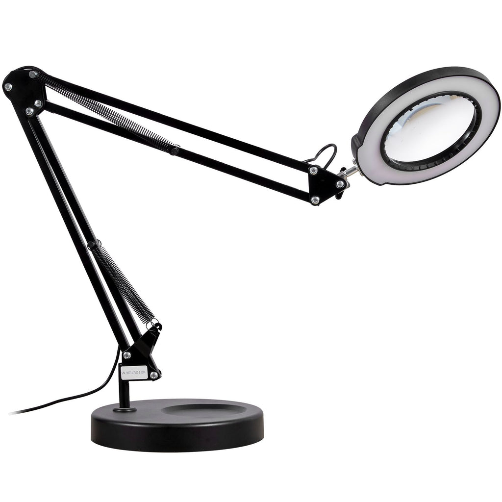 Magnifying Glass with Light and Stand, 5X Magnifying Lamp, 4.3" Glass Lens, Base and Clamp 2-in-1 Desk Magnifier with Light, 64 LED Lights 5 Color Modes, for Close Work Reading Repair Crafts