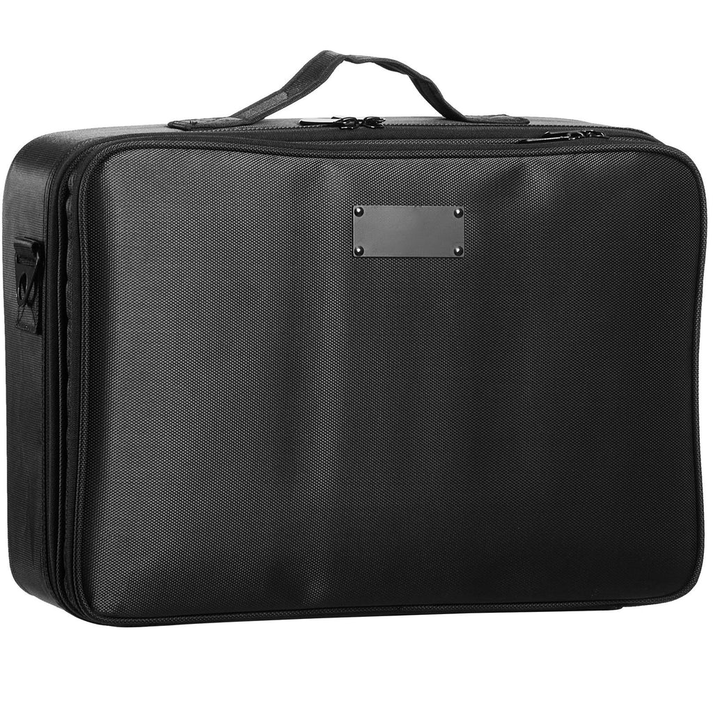 Makeup Train Case Large Storage 3 Tiers, Convenient Carry With Handle, Strap, Professional Waterproof Oxford Makeup Storage Organizer Box, Heavy Duty Make Up Carrier, Black