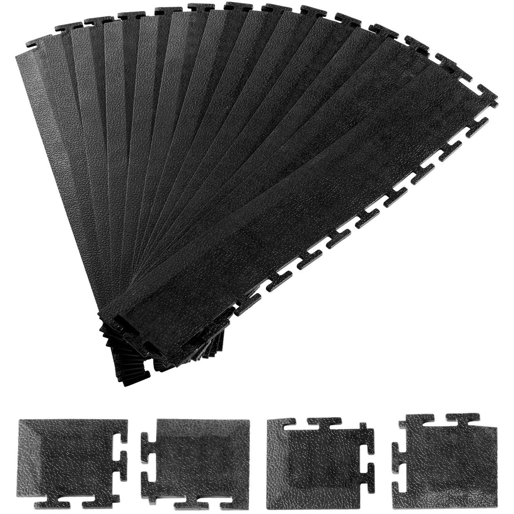 Male Garage Floors Transition Edge Kit, 12 Edges and 4 Corners, Sturdy PVC Interlocking Modular Garage Floor Edging Slip-resistant, Compatible Only with 4-Sided Interlocking Mats, Black