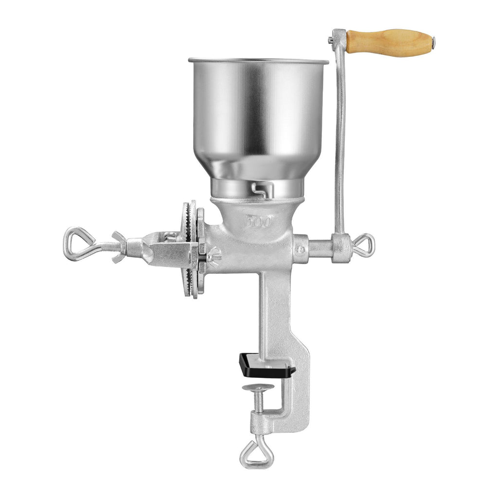 Manual Grain Mill with High Hopper, Hand-Crank Corn Grinder, Heavy Duty Cast Iron Wheat Grinding Mill with Stable Table Clamp for Grains Spices Coffee Beans Nuts