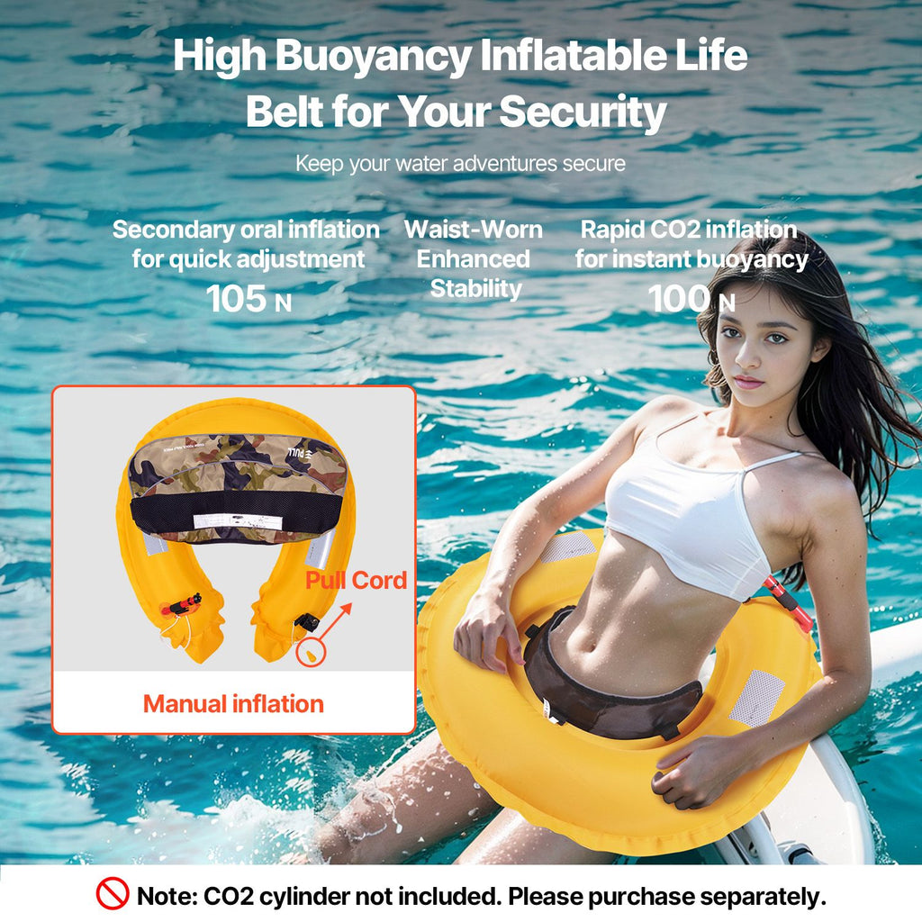 Manual Inflatable Belt Pack for Adults, 105N Buoyancy, Over 80 Pounds and Up to 59 in Waist Adjustable, Inflatable PFD Waist for SUP Paddelboarding, Kayaking, Green (CO2 Cylinder Not Included)