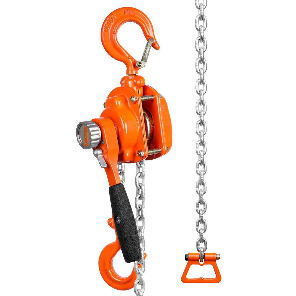 Manual Lever Chain Hoist, 1/2 Ton 1100 lbs Capacity 10 FT Come Along, G80 Galvanized Carbon Steel with Weston Double-Pawl Brake, Auto Chain Leading & 360° Rotation Hook, for Garage Factory Dock