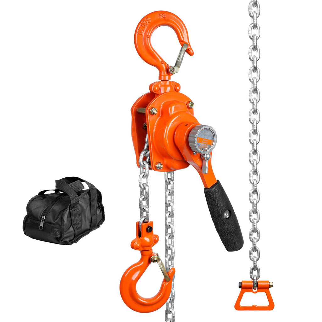 Manual Lever Chain Hoist, 1/2 Ton 1100 lbs Capacity 5 FT Come Along, G80 Galvanized Carbon Steel with Weston Double-Pawl Brake, Auto Chain Leading & 360° Rotation Hook, for Garage Factory Dock