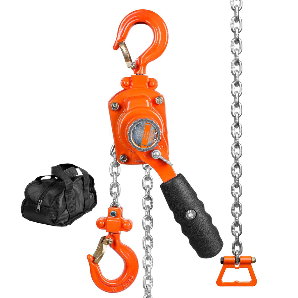 Manual Lever Chain Hoist, 1/4 Ton 550 lbs Capacity 5 FT Come Along, G80 Galvanized Carbon Steel with Weston Double-Pawl Brake, Auto Chain Leading & 360° Rotation Hook, for Garage Factory Dock