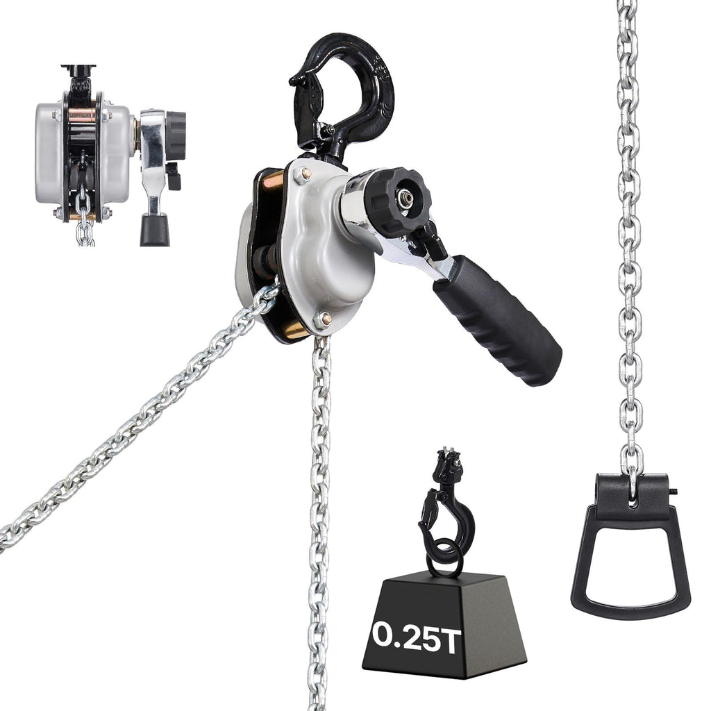 Manual Lever Chain Hoist, 1/4T 550LBS Capacity Heavy Duty Come Along, 5FT Lift G80 Alloy Steel Chain With Dual Pawl Mechanical Brake,360°Rotating Hooks, for Warehouse Construction Garage