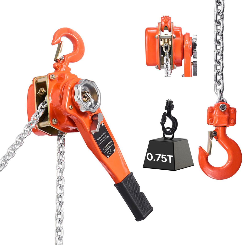 Manual Lever Chain Hoist, 3/4T 1650LBS Capacity Heavy Duty Come Along, 10FT Lift G80 Alloy Steel Chain With Dual Pawl Mechanical Brake,360°Rotating Hooks, for Warehouse Construction Garage