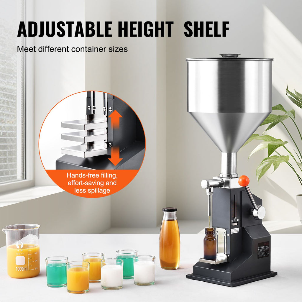 Manual Paste Liquid Filling Machine, 5-100ml Bottle Filler, Adjustable Bottle Filling Machine, Stainless Steel Liquid Filler with Hopper for Milk Water Juice Essential Oil Shampoo Cosmetic Honey image 2