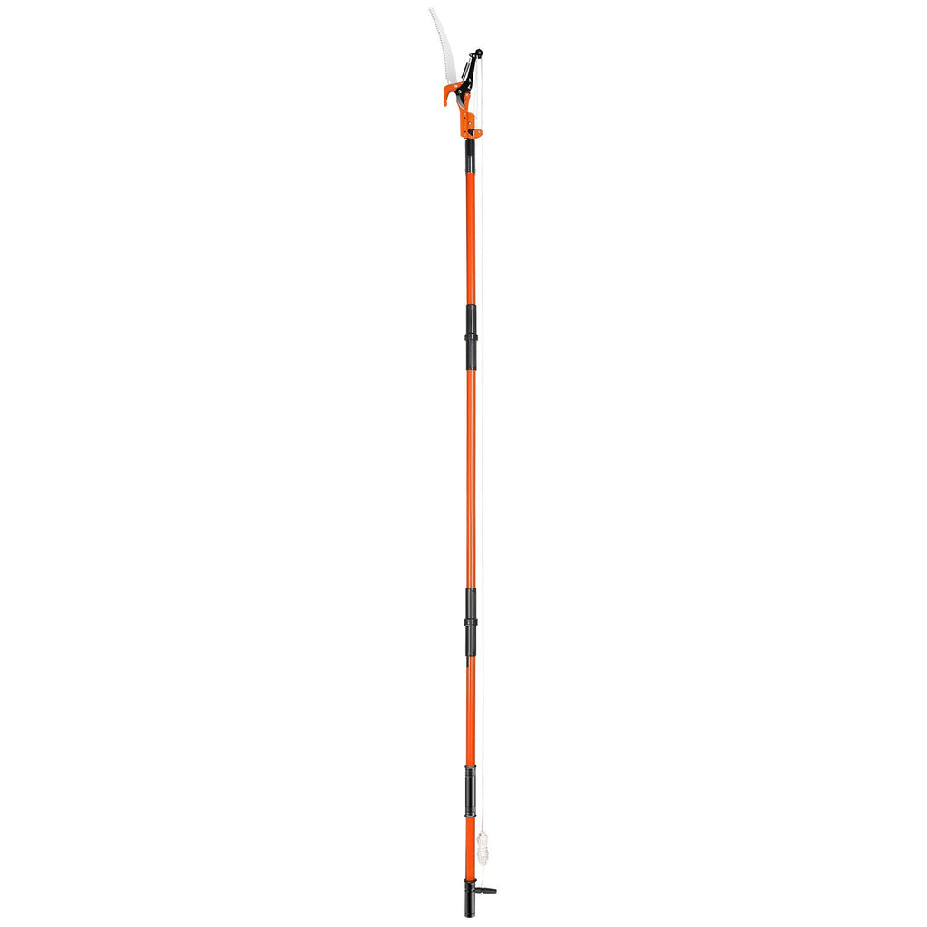 Manual Pole Saw, 7.3-27 ft Extendable Tree Pruner, Sharp Steel Blade and Scissors High Branches Trimming, Branch Trimmer with Lightweight 8 Fiberglass Handles, for Pruning Palms and Shrubs