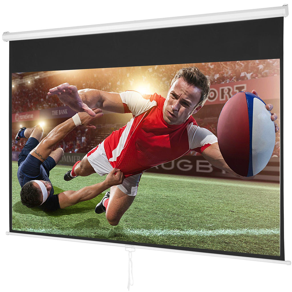 Manual Projector Screen, 100 inch 16:9 4K 1080 HD Retractable Pull Down Projector Screen, Auto-Locking Portable Movie Screen for Family Home Office Theater