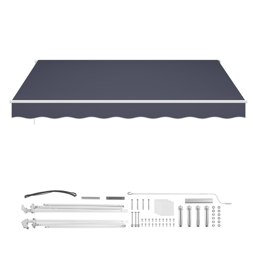 Manual Retractable Awning, 13.1' x 9.8' Outdoor Patio Awning Retractable Sun Shade, Patio Door Window Water-Resistant Polyester Sunshade Shelter with Crank Handle for Deck, Balcony, Yard, Gray