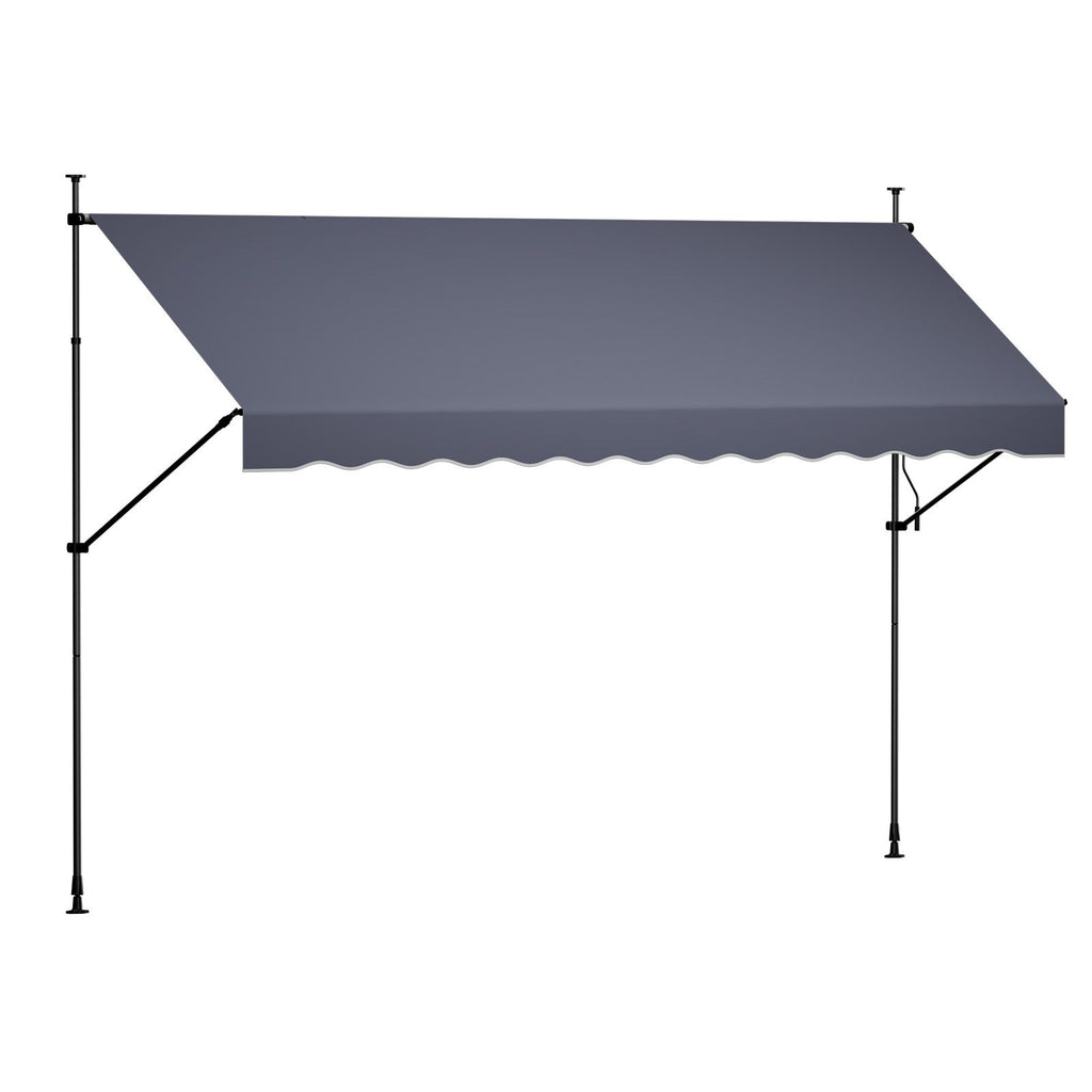 Manual Retractable Awning, 157" Outdoor Retractable Patio Awning Sunshade Shelter, Height Adjustable Patio Door Window Canopy with Manual Crank Handle for Backyard, Garden, Balcony, Dark Gray