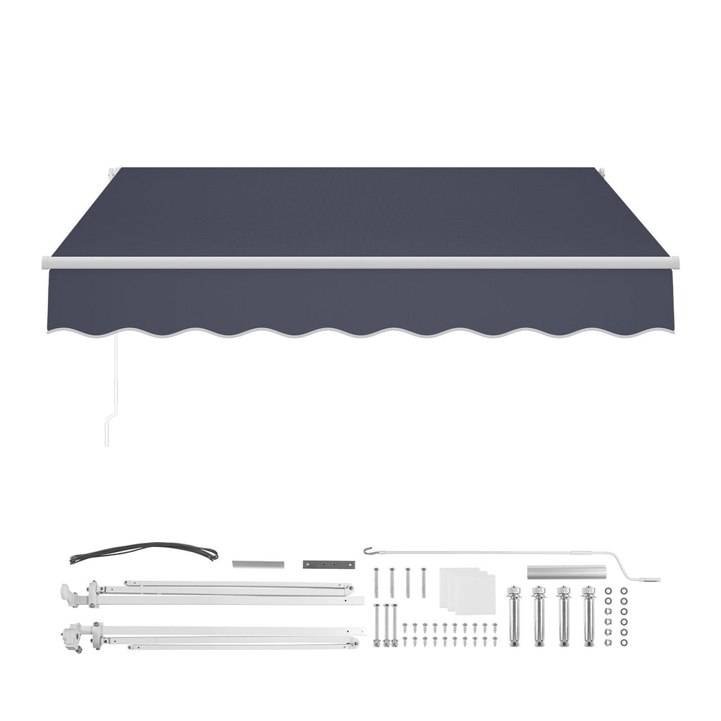 Manual Retractable Awning, 8.2' x 6.6' Outdoor Patio Awning Retractable Sun Shade, Patio Door Window Water-Resistant Polyester Sunshade Shelter with Crank Handle for Deck, Balcony, Yard, Gray