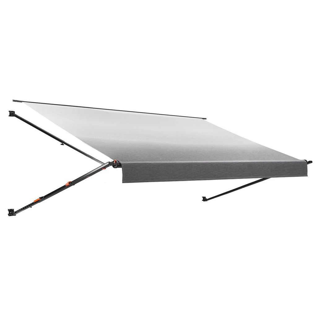 Manual RV Awning Complete Kit, 14.12FT Retractable RV Awning with Aluminum Alloy Frame & Waterproof PVC Fabric, Outdoor Camping Trailer Awnings Fit Most RVs (14FT Type, Gradient Black)